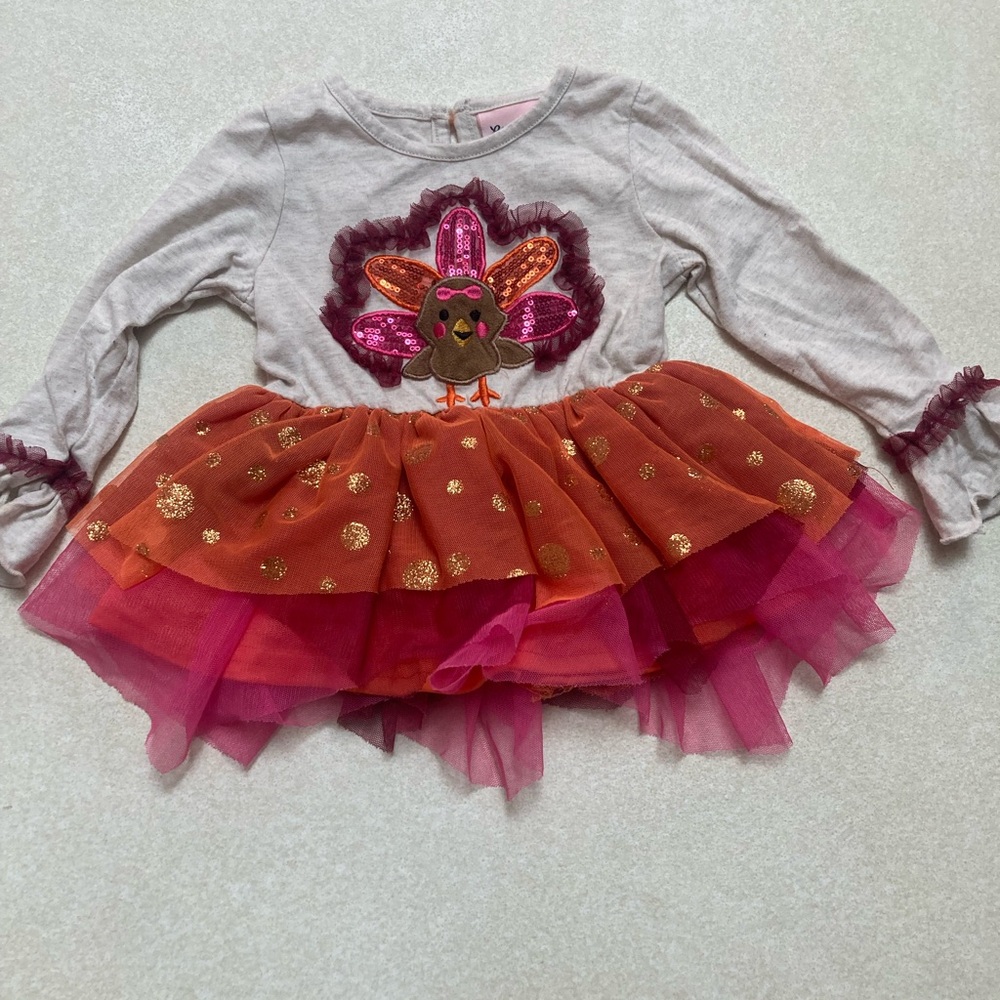 Luvable Friends Pink, Orange & Gold Turkey Tutu Dress